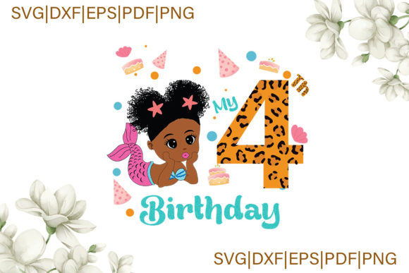 Mermaid 4th Birthday Gift for Daughter: Graphics & Illustrations